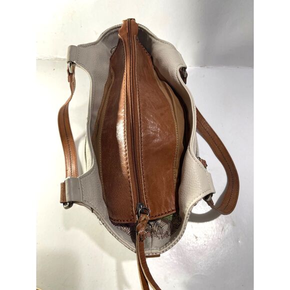 The Sack  genuine leather shoulder Bag neutral beige mid size boho women - Picture 3 of 13